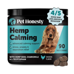 Natural Hemp Calming Chews for Dogs | Anxiety & Stress Relief with Valerian Root, Chamomile & Magnesium | Chicken Flavor, 90 Ct