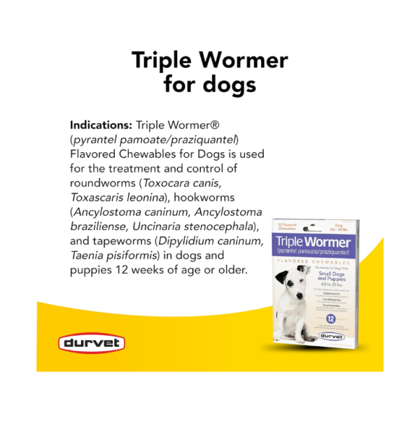 DURVET 12-Pack Triple Wormer Tablets for Puppies and Small Dogs - Image 2