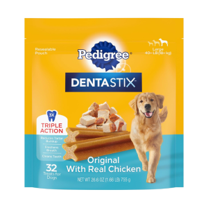 Pedigree Dentastix Large Breed Dog Treats, Original Flavor, 1.66 lb. Bag (32 Treats)