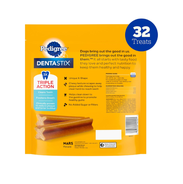 Pedigree Dentastix Large Breed Dog Treats, Original Flavor, 1.66 lb. Bag (32 Treats) - Image 2