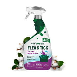 Vet’s Best Flea & Tick Home Spray for Cats | Plant-Based Indoor Flea Treatment with Cotton Spice Scent, 32 oz