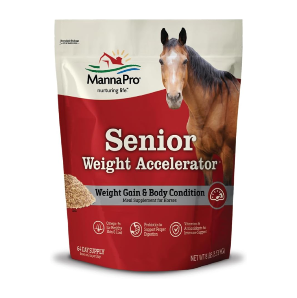 Manna Pro Weight Accelerator for Senior Horses | High-Calorie Supplement with Omega-3 & Flaxseed, 8 lb