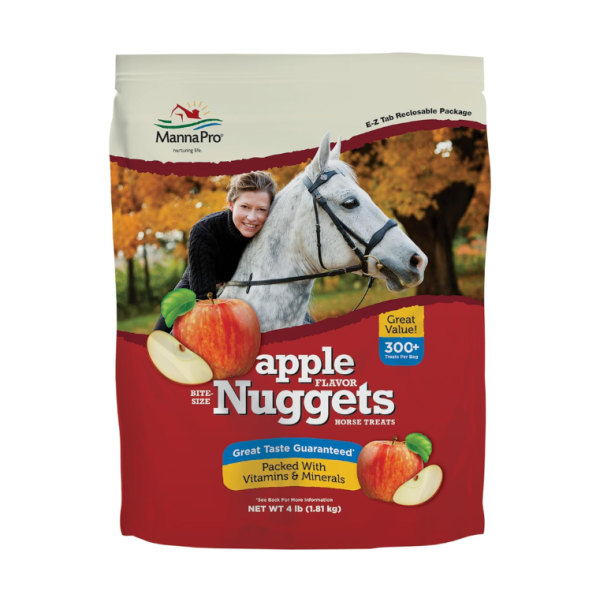 Manna Pro Bite-Size Nuggets for Horses - Pocket Sized Training Horse Treats - Apple Flavored Treats - Packs with Vitamins & Minerals- Great Taste Guaranteed - 4lbs
